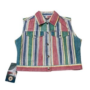 Vintage Camptown Club 90’s Striped Cropped Cotton Denim Vest Size 11/12 New